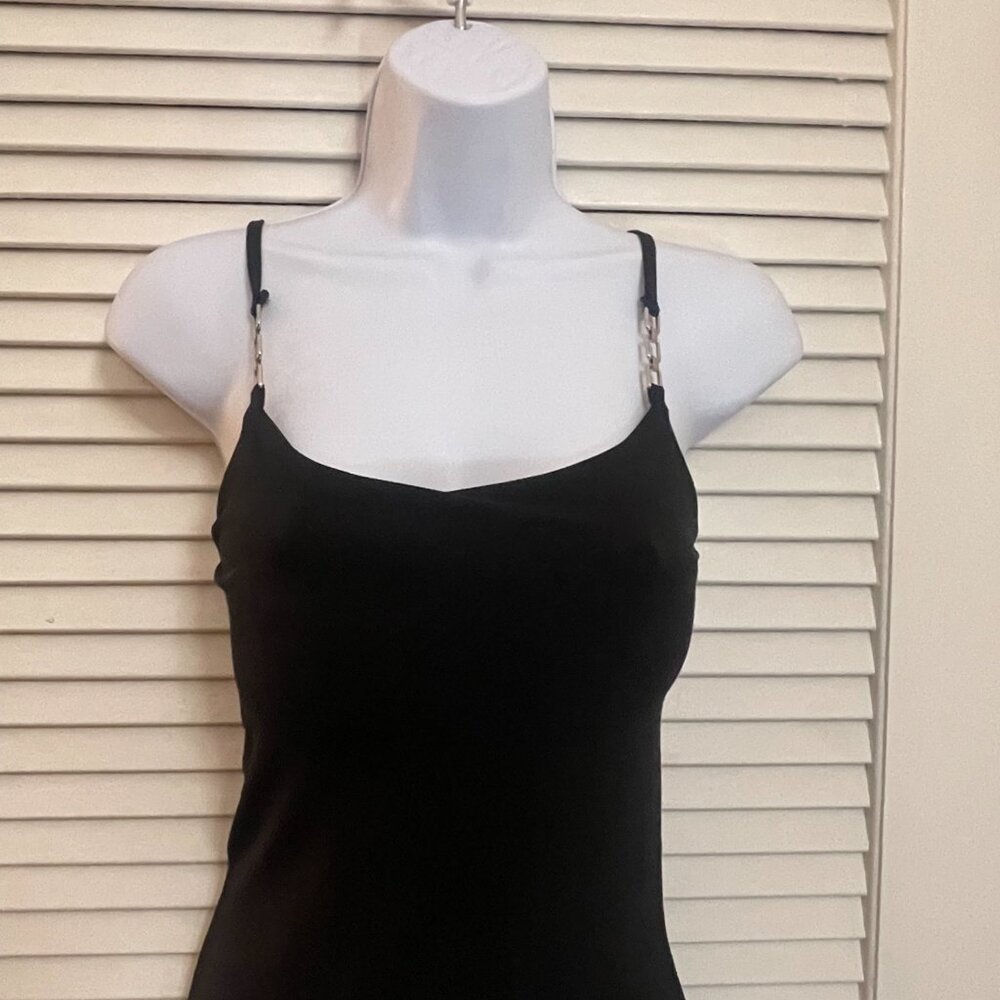 Planet Gold Black Satin Slip Dress XS Minimalist Midi - Picture 2 of 8